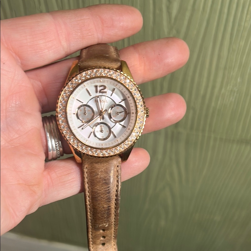 Fossil Gold and Brown Watch with Crystal Bezel